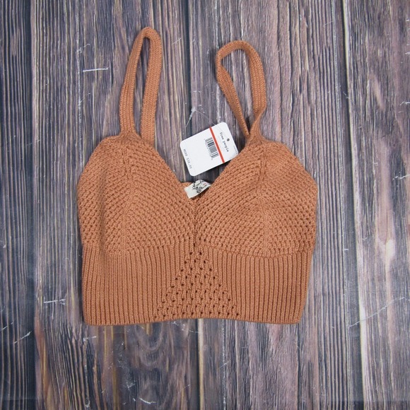 Free People Tops - Free People Sweater Womens Extra Small Brown Sugar Almond Knit Crop Tank Top NWT